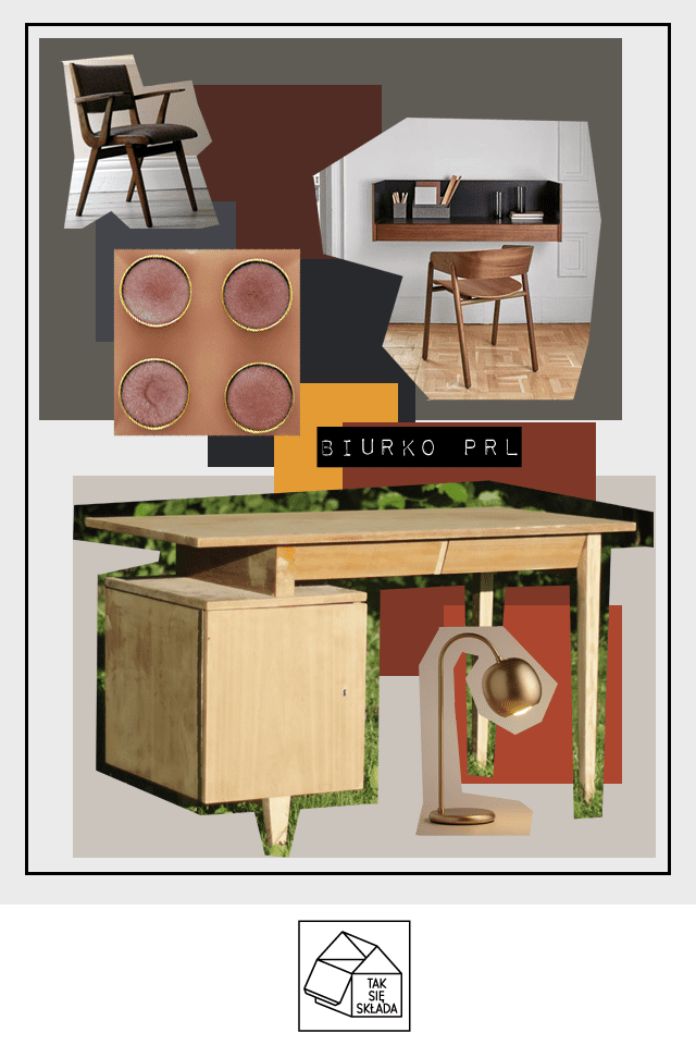 Metamorfoza biurka PRL moodboard Metamorfoza biurka PRL
